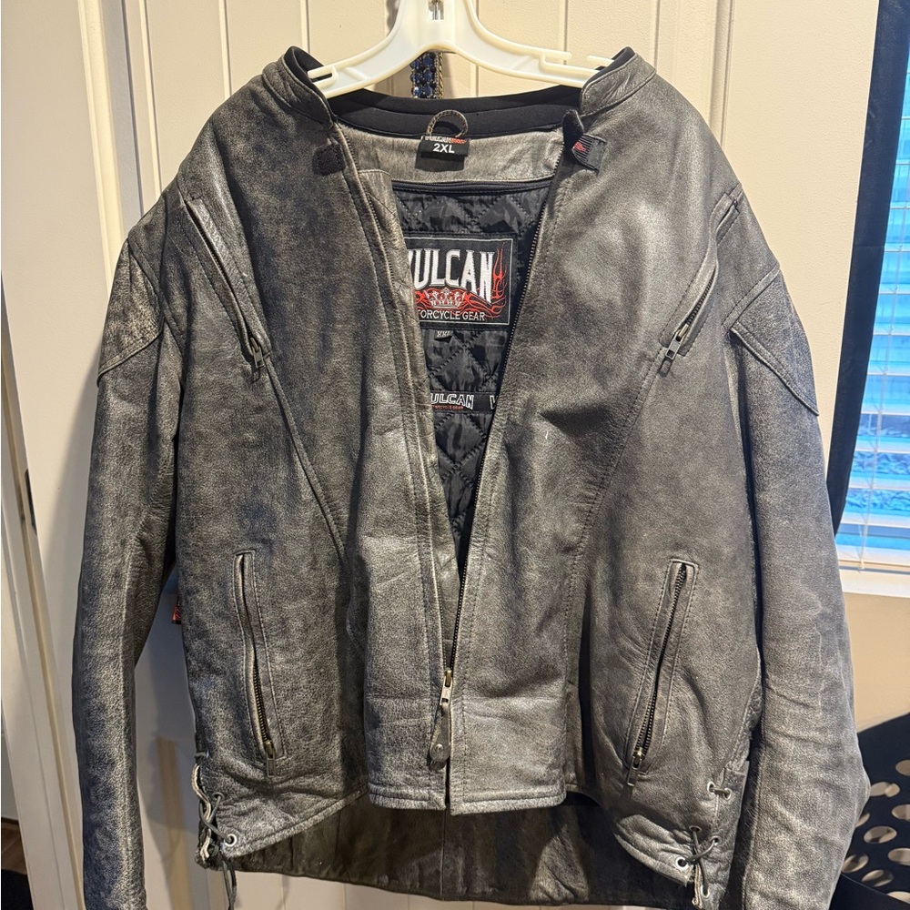 Gray Bomber Jacket with Distressed Leather Finish